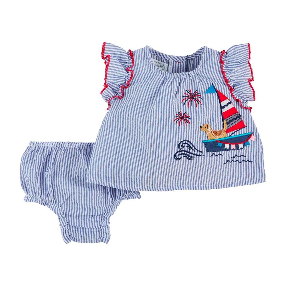 Mudpie Sailboat Puppy Pinafore Set NWT